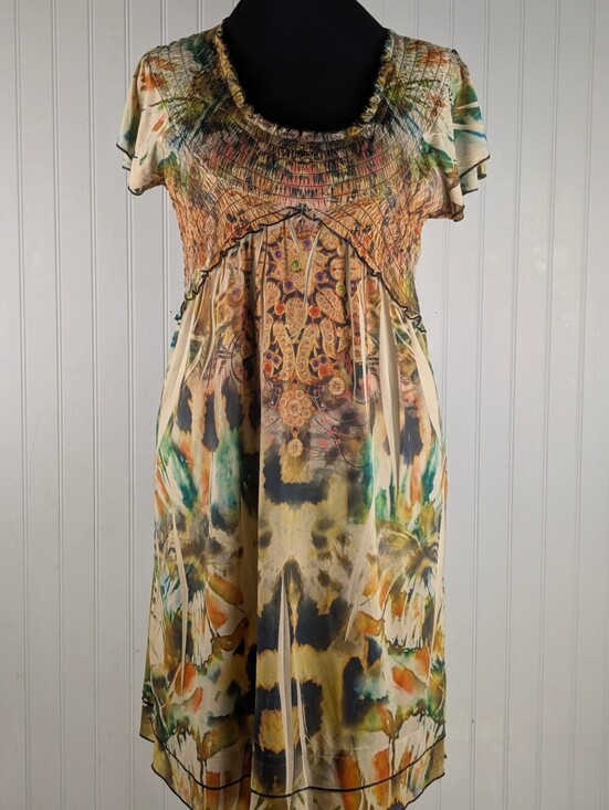 Unity World Wear Dresses & Skirts - Unity World Wear Patterned Short Sleeve Dress Size Large